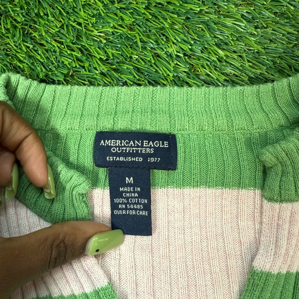 Y2K American Eagle Outfitters Ribbed Striped Sweater-Green & Pink Womens M - Picture 3 of 7